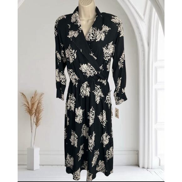 Vintage PAT ARGENTI Floral Black Long Sleeve Dress New with Tag Hawaiian Aloha - Picture 10 of 13